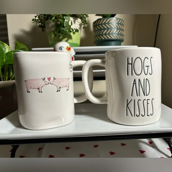 Set of 2 Rae Dunn HOGS & KISSES Double sided mugs - Picture 5 of 5